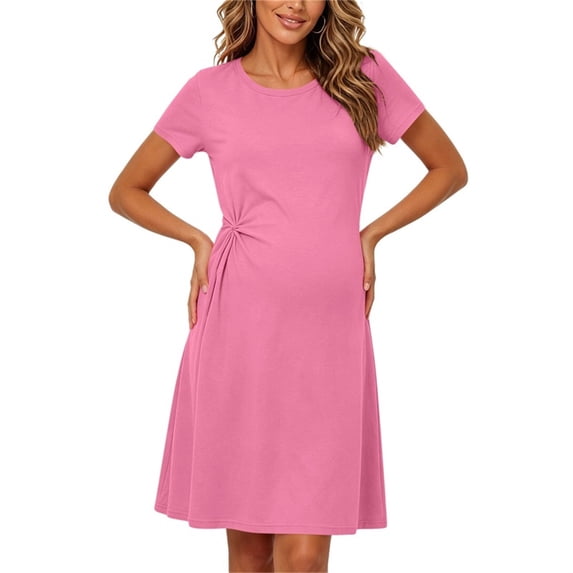 Naittoop Women's Short Sleeve Maternity Dress Patchwork Pregnancy Clothes with Pockets