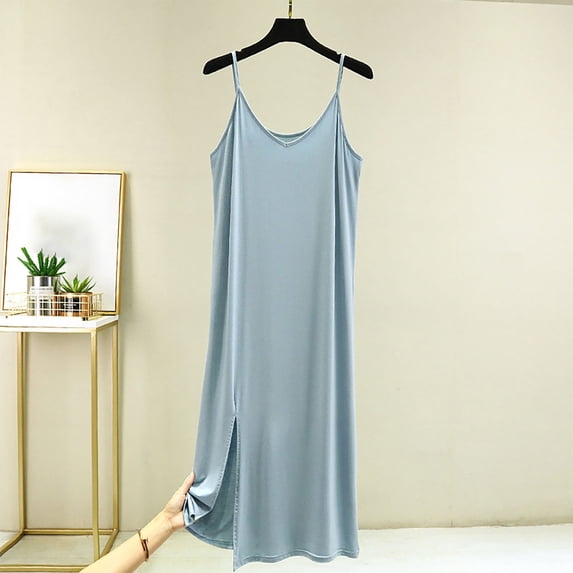 Naittoop Women's Spaghetti Straps Nightgown Loose Soft Crew Neck Sleeveless Sleepwear Sexy Slit Camisole Pajamas Nightdress