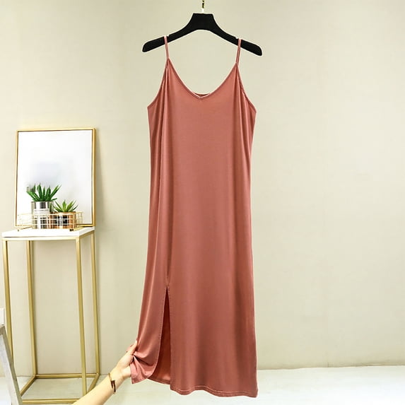 Naittoop Women's Spaghetti Straps Nightgown Loose Soft Crew Neck Sleeveless Sleepwear Sexy Slit Camisole Pajamas Nightdress