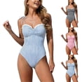 thumbnail image 1 of Naittoop Women's Striped One Piece Swimsuits Tie Shoulder Ruffle Trim High Cut Belly Control Bathing Suit, 1 of 5