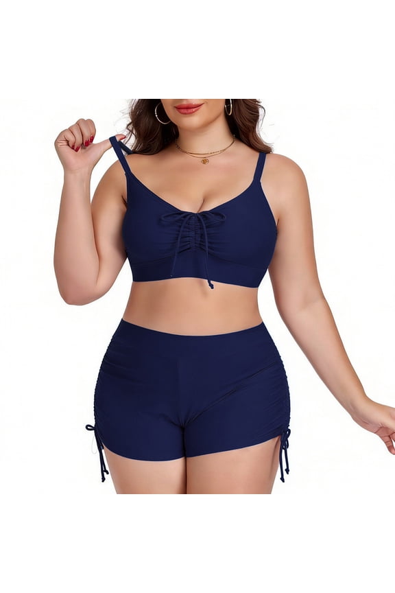 Womens 2 Piece Swimsuit Curvy Two Piece Bikini Cute Slimming Ruched 2026 Bathing Suits