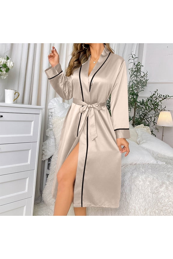Womens Long Robe Fall Lightweight Sexy Long Sleeve Kimono Bathrobes Elegant Comfortable Bride Robes for Wedding Day