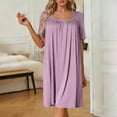 thumbnail image 1 of Naittoop Womens Nightgown Square Collar Short Sleeve Nightdress Solid Color Comfort Loose Loungewear, 1 of 5