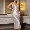 thumbnail image 1 of Naittoop Womens Plunge V Neck Embroidered Lingerie Sexy Mesh Sheer Satin Lace Patchwork Nightgown Sleeveless House Dress, 1 of 5