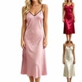 thumbnail image 1 of Naittoop Womens Satin Slip Nightgown, V-Neck Spaghetti Strap Maxi Dress, Sleepwear Blackless, 1 of 5