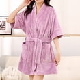 thumbnail image 1 of Naittoop Womens Short Sleeve Plush Robe Cozy Warm Short Bathrobe Soft Fleece Nightgown Solid Color Sleepwear with Pockets, 1 of 5