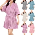 thumbnail image 1 of Naittoop Womens Short Sleeve Plush Robe Cozy Warm Short Bathrobe Soft Fleece Nightgown Solid Color Sleepwear with Pockets, 1 of 5