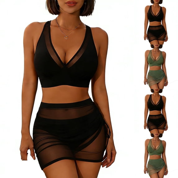 Naittoop Womens Swim Skirt High Waisted Bikini Sets Belly Control Swimsuits Mesh Sarong Wraps Bathing Suits