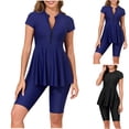 thumbnail image 1 of Naittoop Womens Two Pieces Modest Swimwear Solid Color Bathing Suit Short Sleeve Zip Rash Guard Shirt with Swim Pants, 1 of 5
