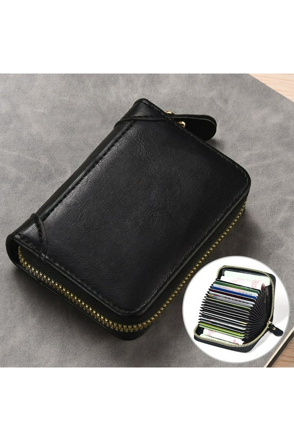 Zipper Credit Card Wallet Men's and Women's Card Case RFID Shielded Wallet Compact Size Multi Card Position Suitable For Credit Card Storage Going Out Business Card Holder Black