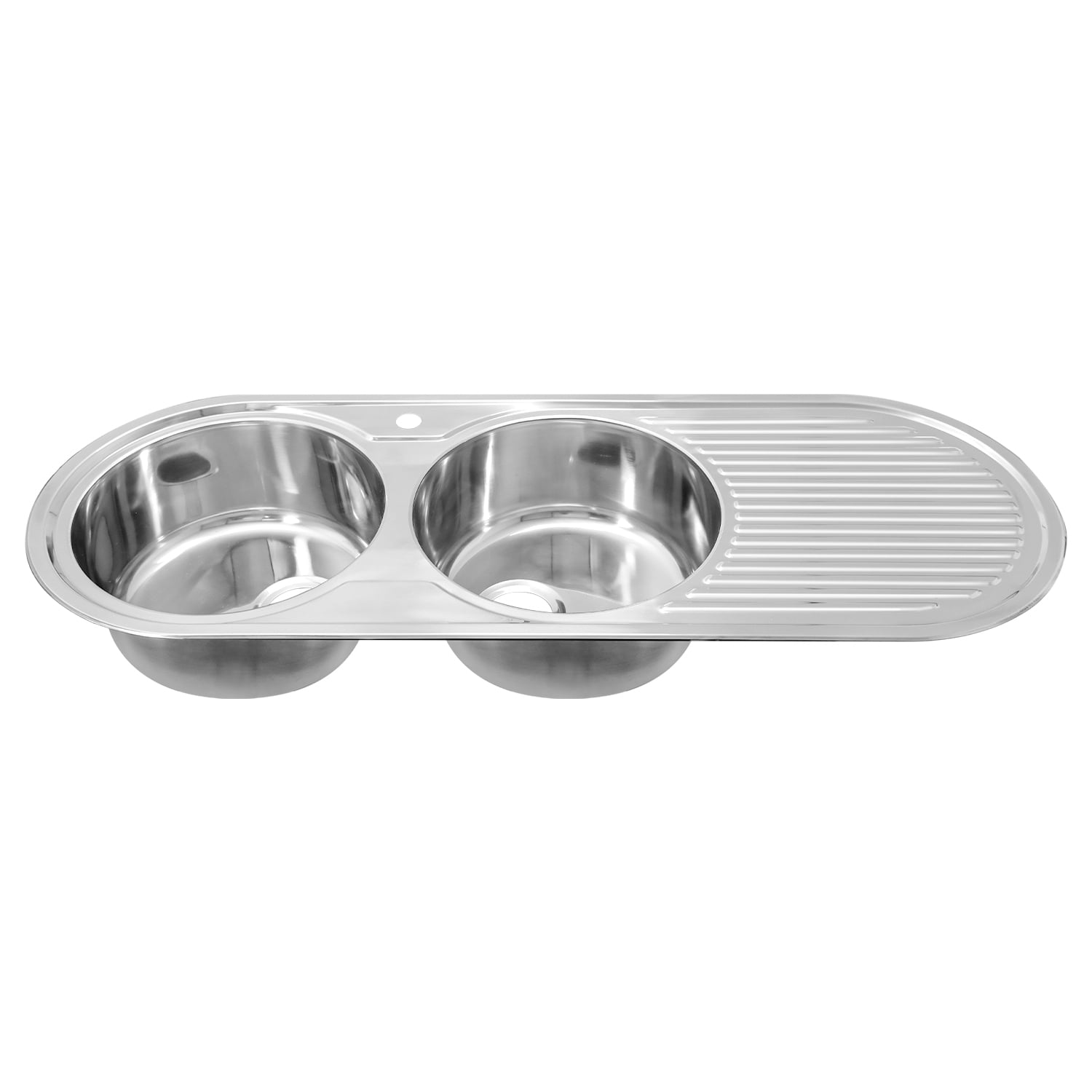Naiture Double Bowl Stainless Steel Kitchen Sink, Oval Drop-In Top Mount Sink, 50" X 19" with Right Drainboard and Single Faucet Hole