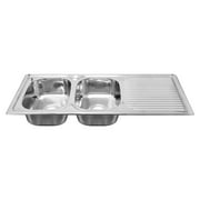 Naiture Double Bowl Stainless Steel Kitchen Sink, Rectangular Drop-In Top Mount Sink, 46-1/2" X 18-7/8" with Right Drainboard and Single Faucet Hole
