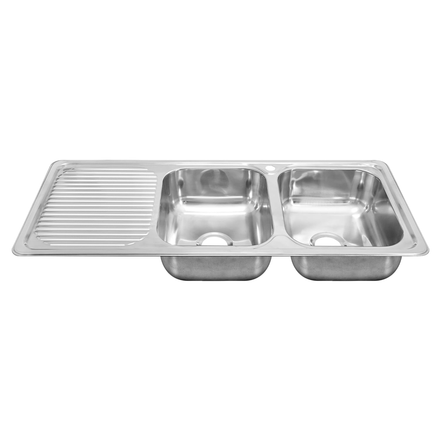 Naiture Double Bowl Stainless Steel Kitchen Sink, Rectangular Drop-In Top Mount Sink, 47-1/2" X 20" with Left Drainboard and Single Faucet Hole