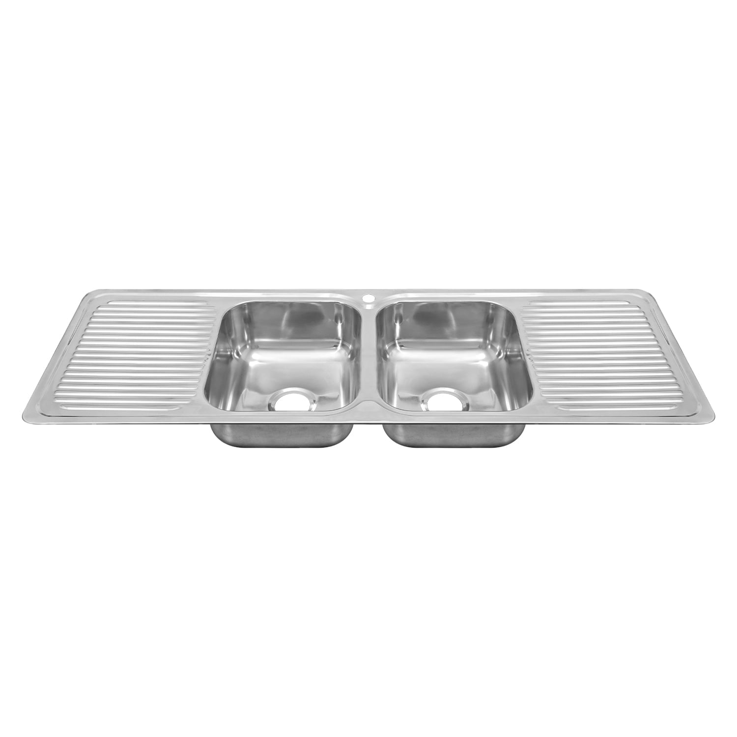 Naiture Double Bowl and Double Drainboard Stainless Steel Kitchen Sink, Rectangular Drop-In Top Mount Sink, 59" X 20" with Single Faucet Hole