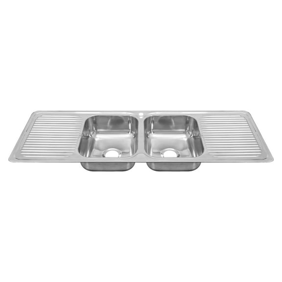 Naiture Double Bowl and Double Drainboard Stainless Steel Kitchen Sink, Rectangular Drop-In Top Mount Sink, 59" X 20" with Single Faucet Hole