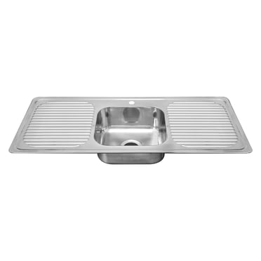 Double Bowl Stainless Steel Kitchen Sink, Rectangular Drop-In Top Mount Sink, 46-1/2" X 18-7/8" With Drainboard And Single Faucet Hole Left