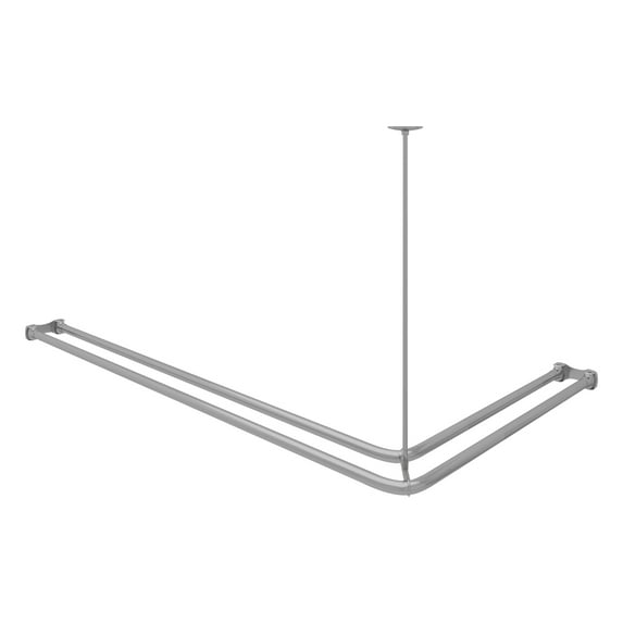 Naiture Dual Corner Rods Double Corner L Shaped Shower Curtain Rod with T Shape Ring Ceiling Support, Stainless Steel 60'' x 30'', Brushed Nickel Finish