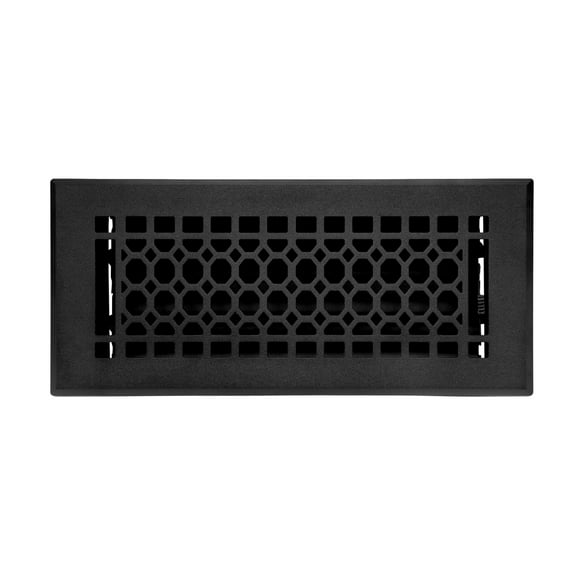 Naiture Louvered Floor Register, Honeycomb Style Stainless Steel with Damper or Lever, Duct Size 4" X 10" (Overall Size 5-1/4" X 11-5/8"), Black Finish