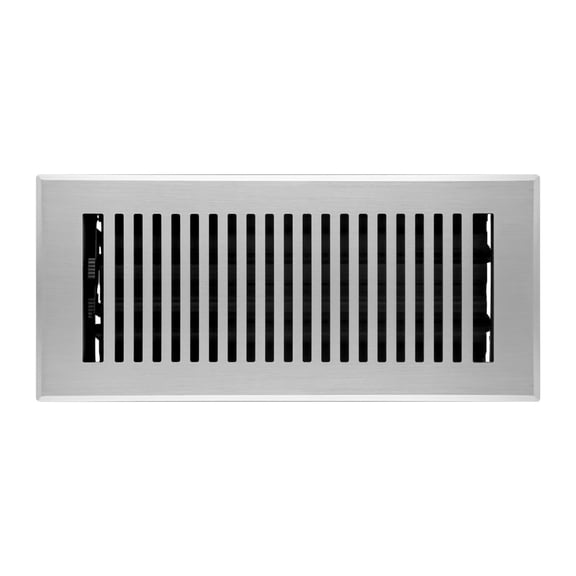 Naiture Louvered Floor Register, Modern Style Stainless Steel with Damper or Lever, Duct Size 4" X 10" (Overall Size 5-1/4" X 11-5/8"), Brushed Nickel Finish