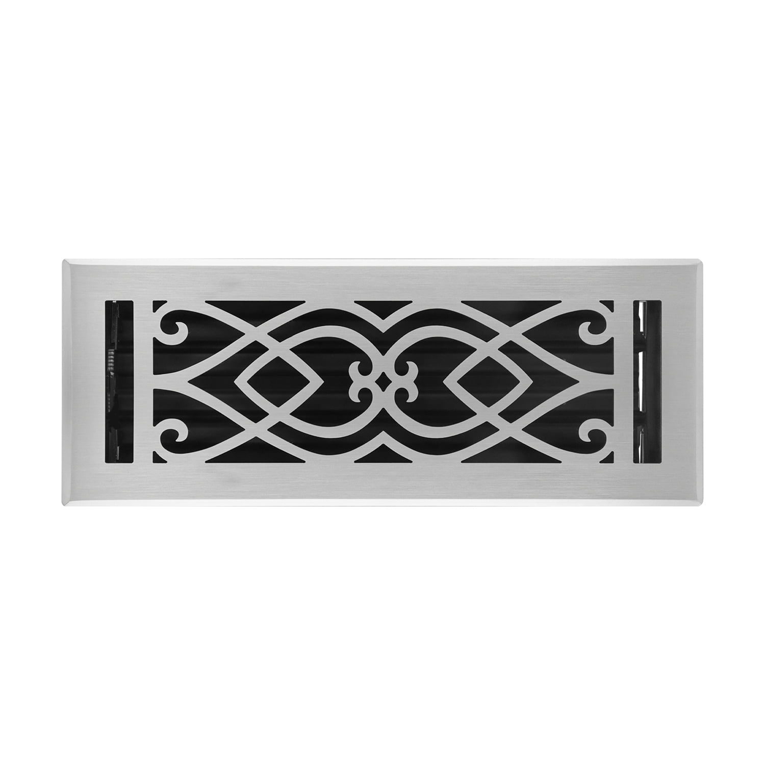 Naiture Stainless Steel Floor Register, Heavy Duty Rust-Resistant Floor Vent Cover, Metal Damper or Lever, Victorian Style Grille Floor Vent, Duct Size 4" X 12", Brushed Nickel Finish