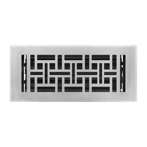 Naiture Stainless Steel Floor Register, Heavy Duty Rust-Resistant Wall Vent Cover, Metal Damper or Lever, Wicker Style Grille Wall Vent, Duct Size 4" X 10", Brushed Nickel Finish