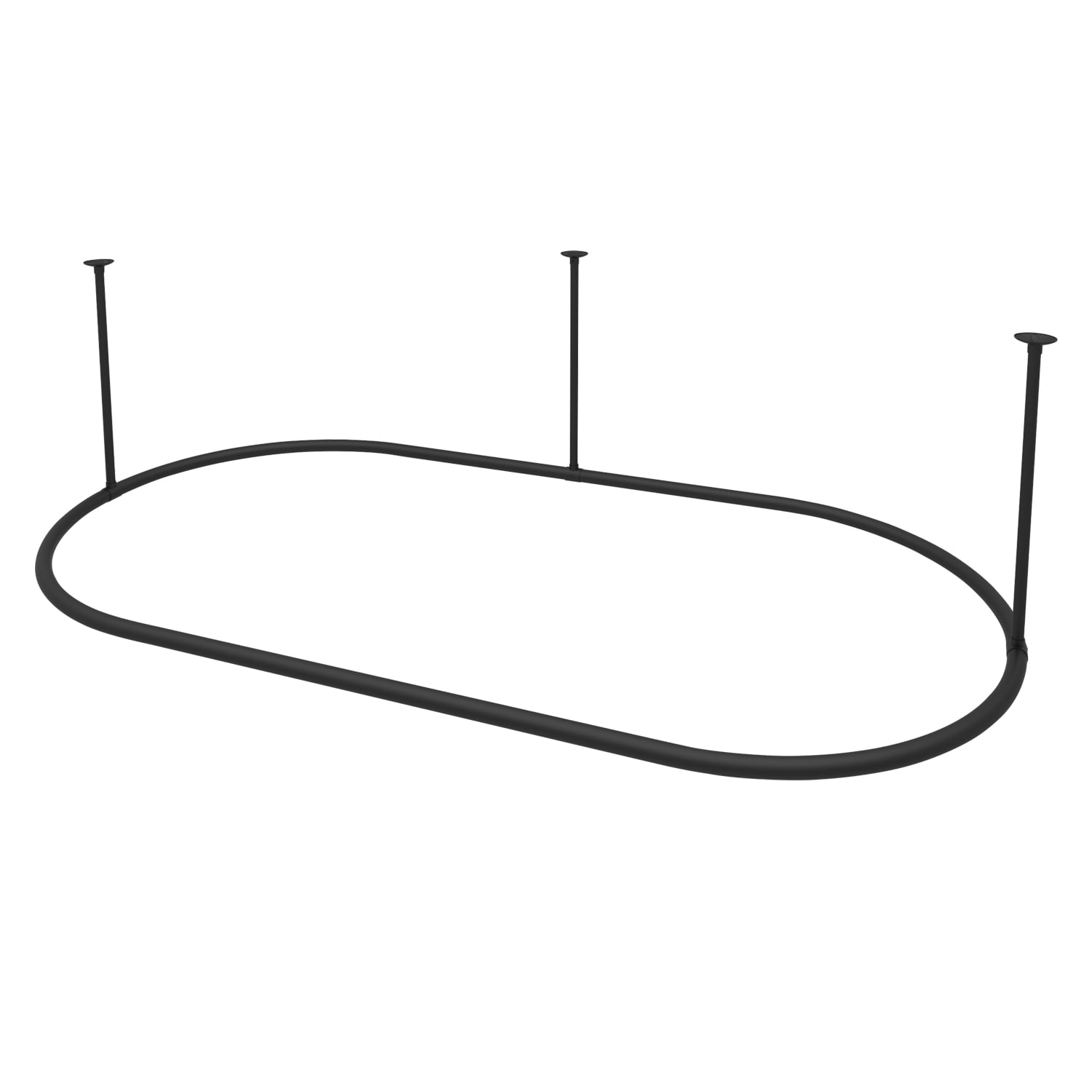 Black Stainless Steel Oval Shower Curtain Rod with Ceiling Support, 72" x 36"
