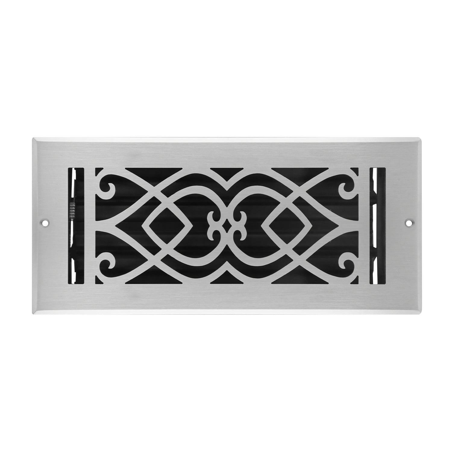 Naiture Stainless Steel Wall Register, Heavy Duty Rust-Resistant Wall Vent Cover, Metal Damper or Lever, Victorian Style Grille Wall Vent, Duct Size 4" X 10", Brushed Nickel Finish