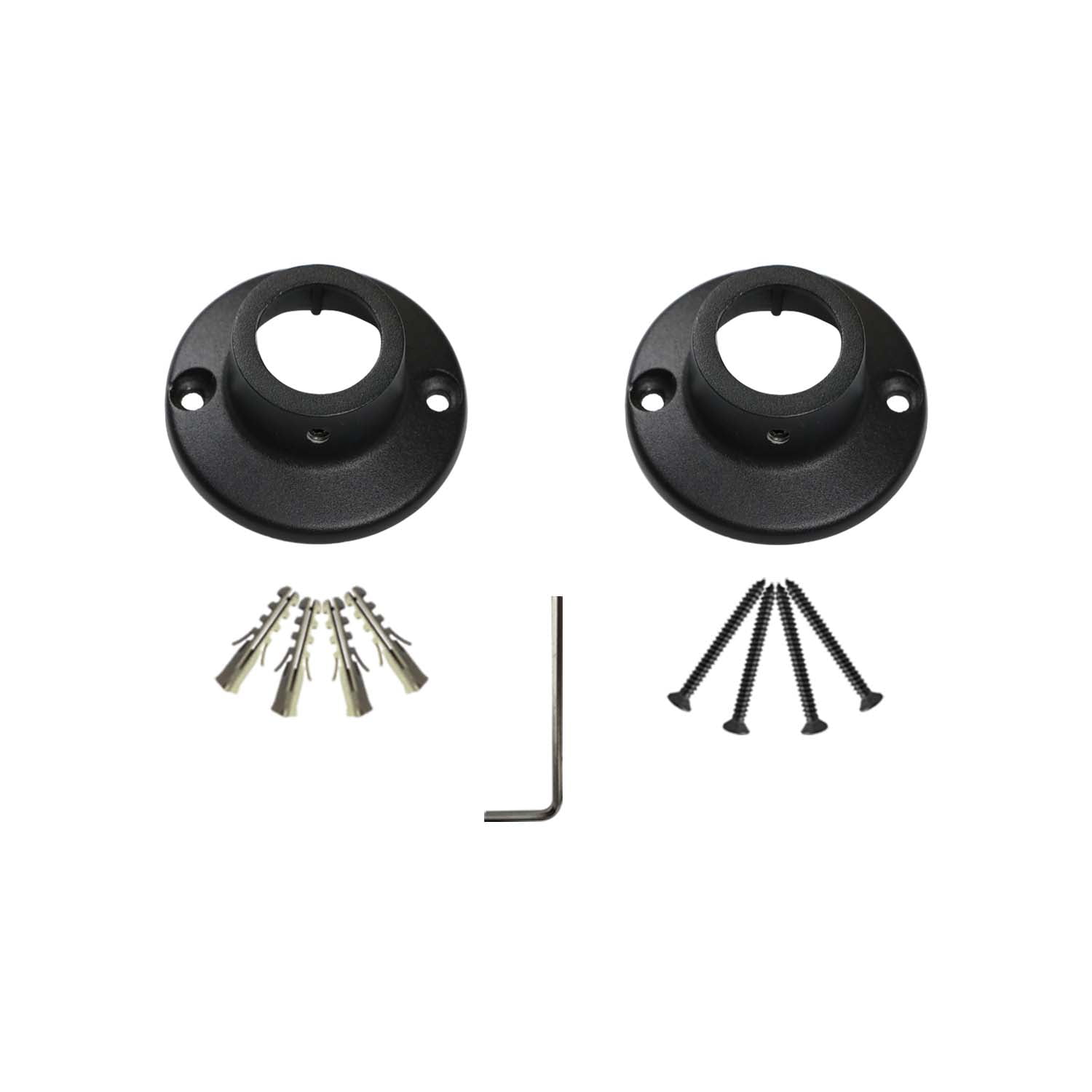 Black Zinc Alloy Straight Shower Curtain Rod Flanges Set