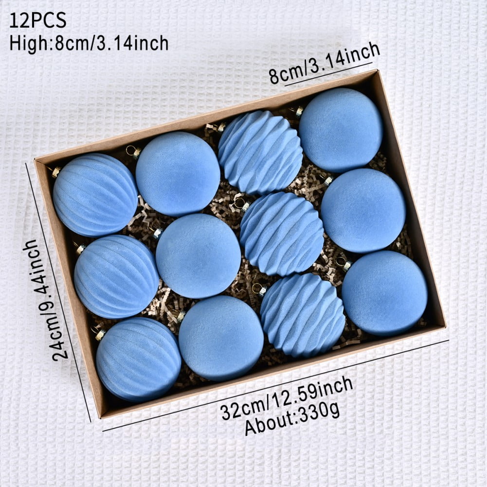 Naiyafly 12Pcs Flocking Christmas Ball Set Box Christmas Balls Bulk