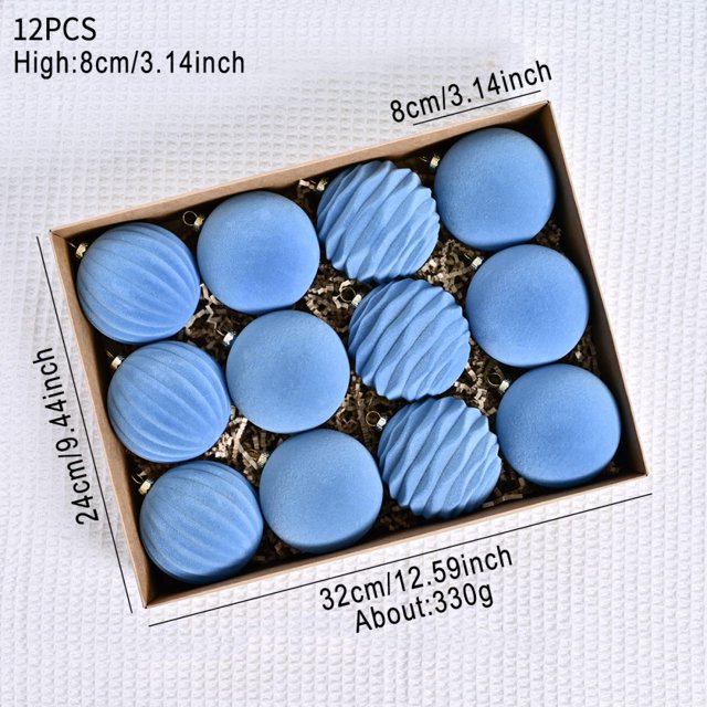 Naiyafly 12Pcs Flocking Christmas Ball Set Box Christmas Balls Bulk