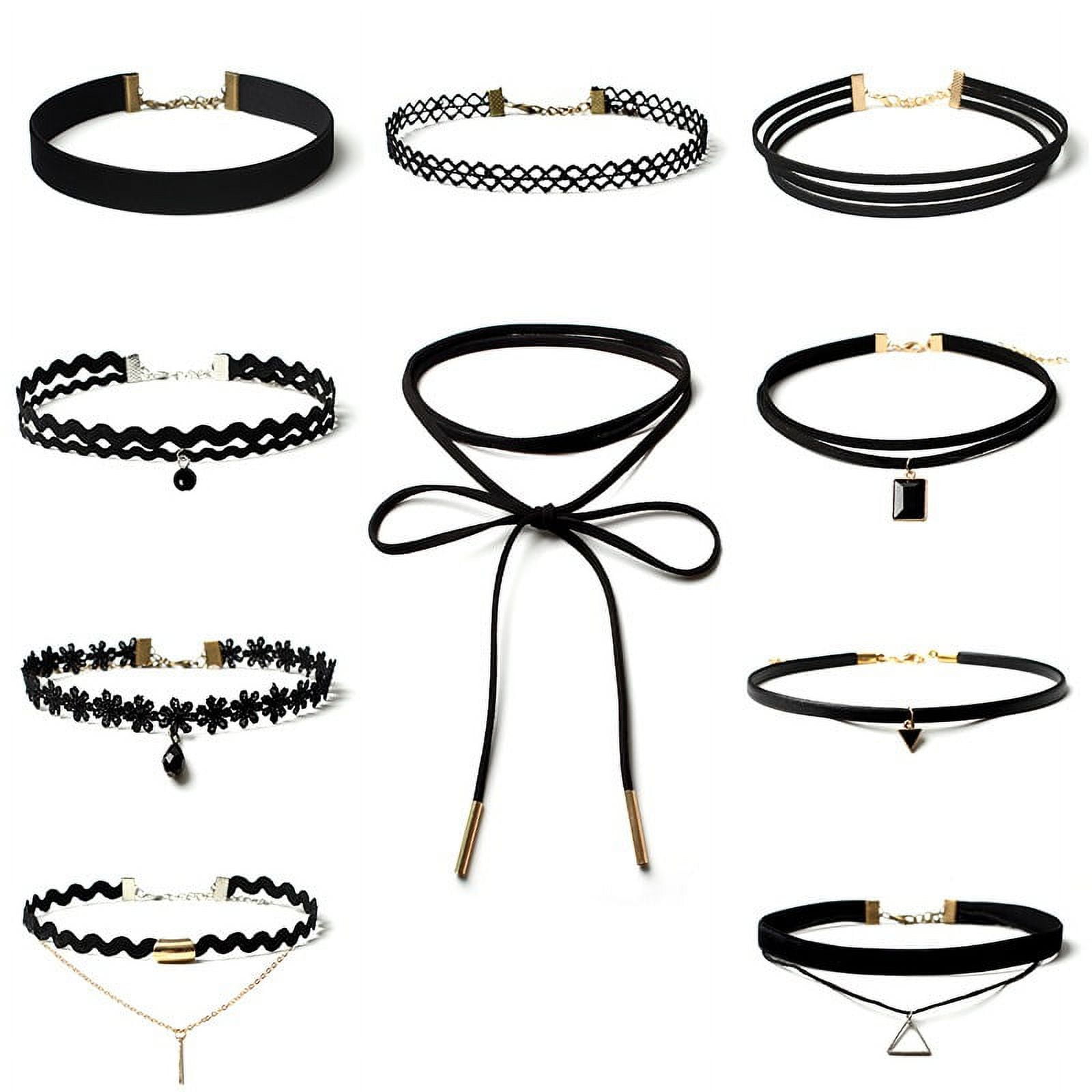 Naiyafly Black Velvet Gothic Tattoo Stretch Lace Choker Necklace Set with Pendant, 10 Pieces