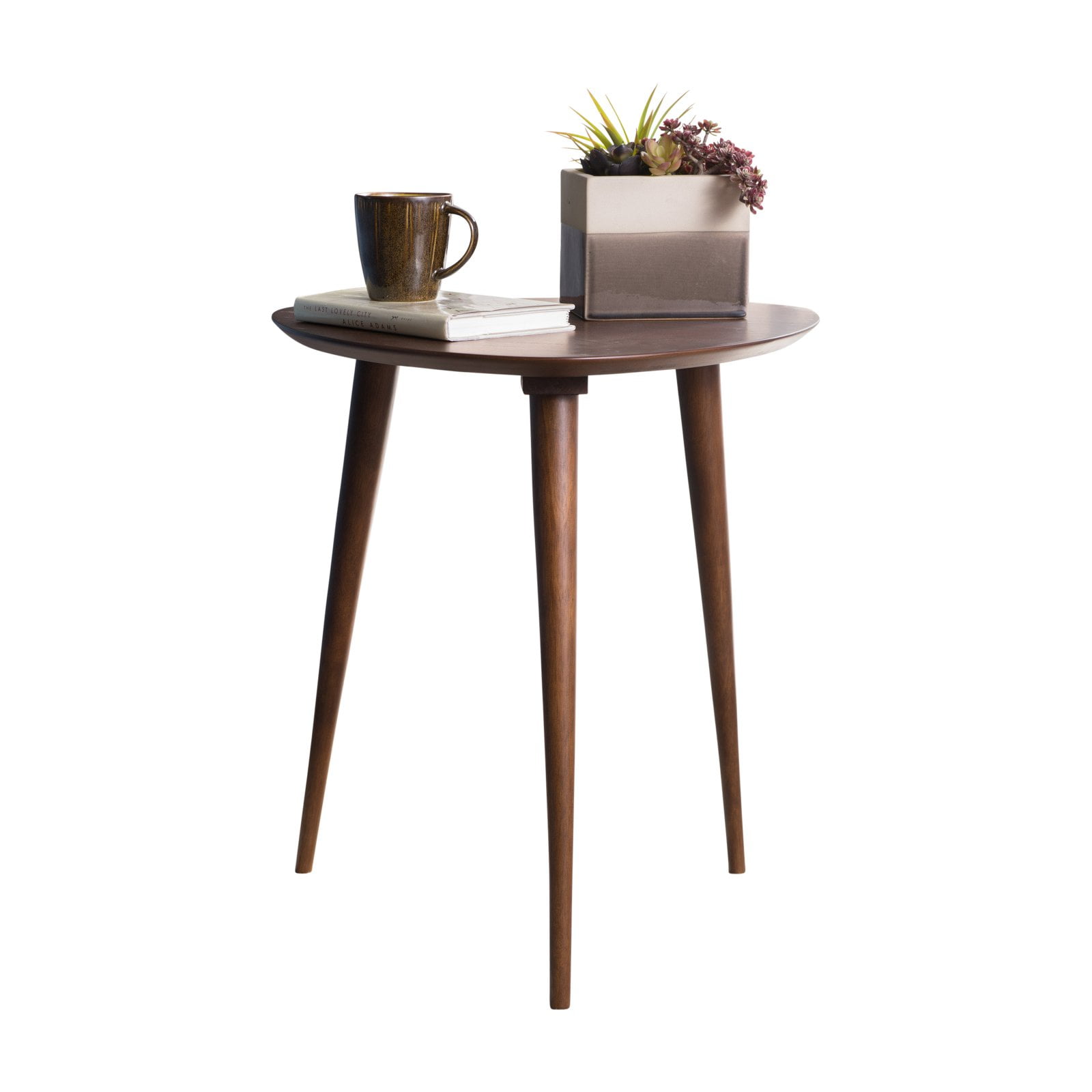 Midcentury Triangular Walnut Wood End Table