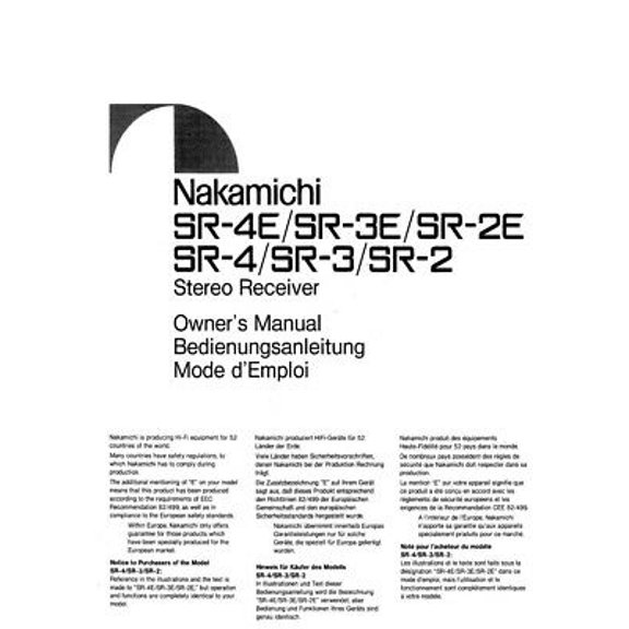Nakamichi SR-4E SR-3E SR-2E SR-4 SR-3 SR-2 Receiver Owners Instruction Manual REPRINT