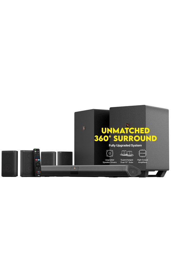 Shockwafe Ultra 9.2.4 Channel Soundbar System with Dolby Atmos/DTS:X, Dual 10" Subwoofers, 4 Rear Surround Speakers, 1300 Watts Max Output Power