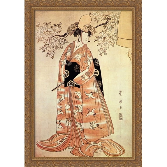 Nakamura Nosio the second performs the dance Dodzedzi 28x40 Large Gold Ornate Wood Framed Canvas Art by Utagawa Toyokuni