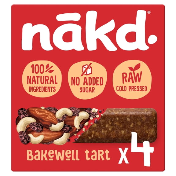 Nakd Bakewell Tart Fruit & Nut Bars 4 Pack 140g, Imported from Britain