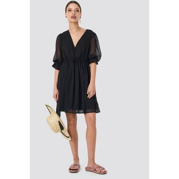 Nakd Plunge V-Neck Chiffon Dress Black
