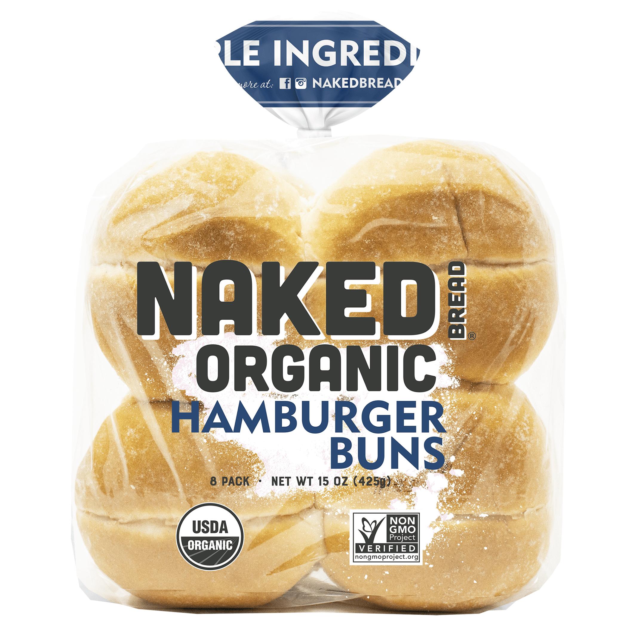 Naked Bread Organic Hamburger Buns, 15 oz, 8 Count