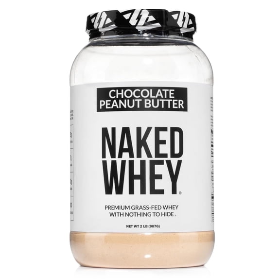 Naked Chocolate Peanut Butter Grass Fed Whey, 25g Protein, Nothing Artificial, 2LB - 21 Servings