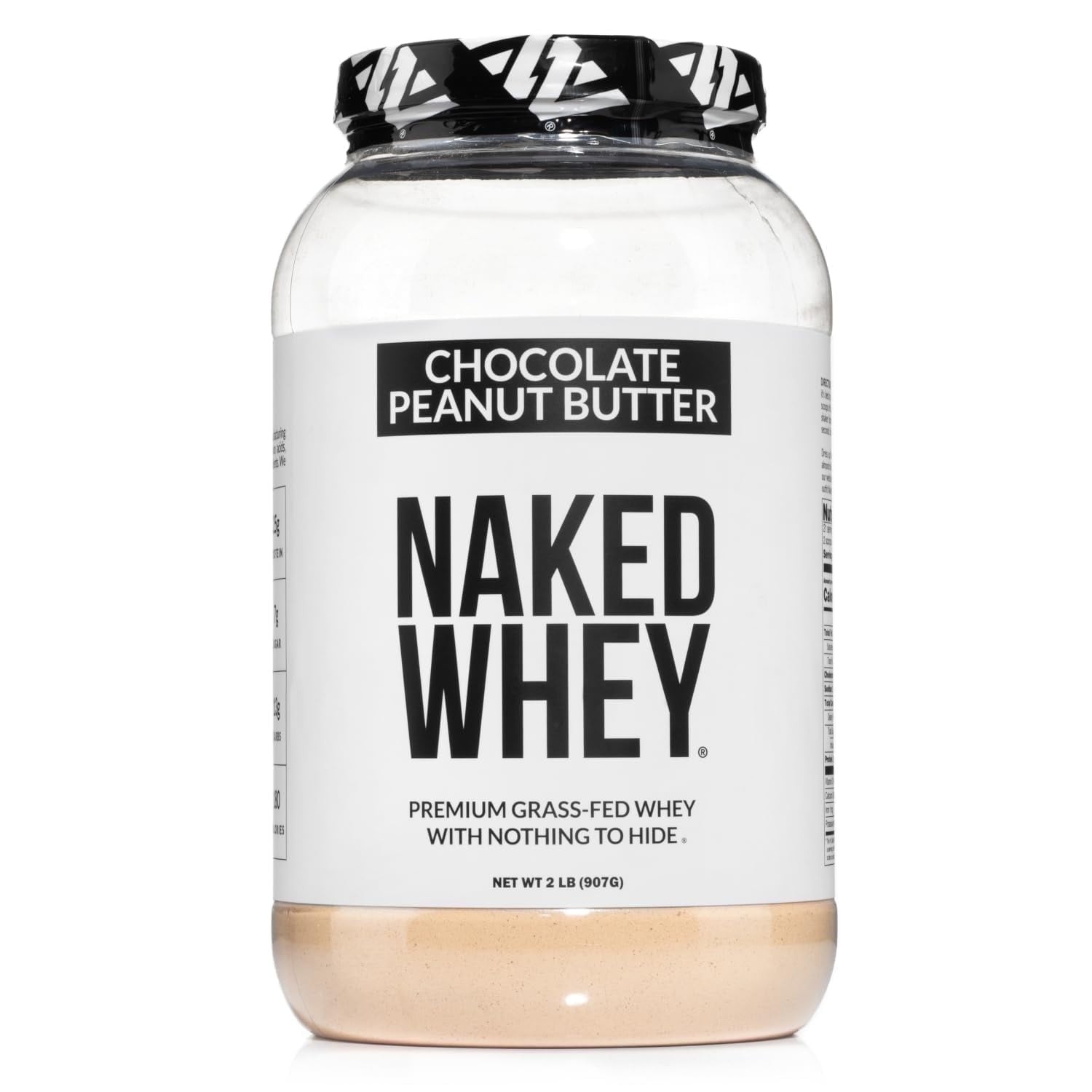 Naked Chocolate Peanut Butter Grass Fed Whey, 25g Protein, Nothing Artificial, 2LB - 21 Servings