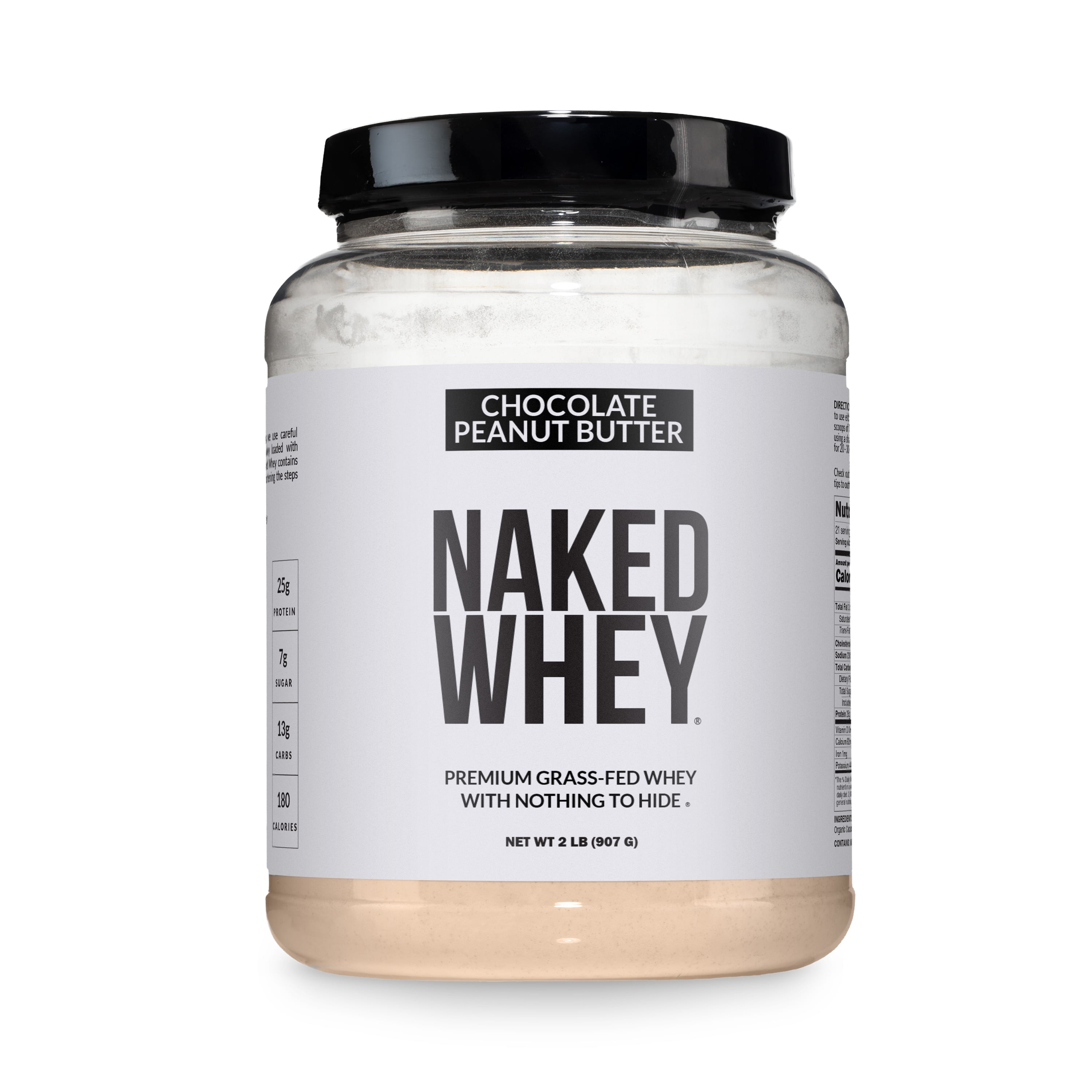 Naked Chocolate Peanut Butter Grass Fed Whey, 25g Protein, Nothing Artificial, 2LB