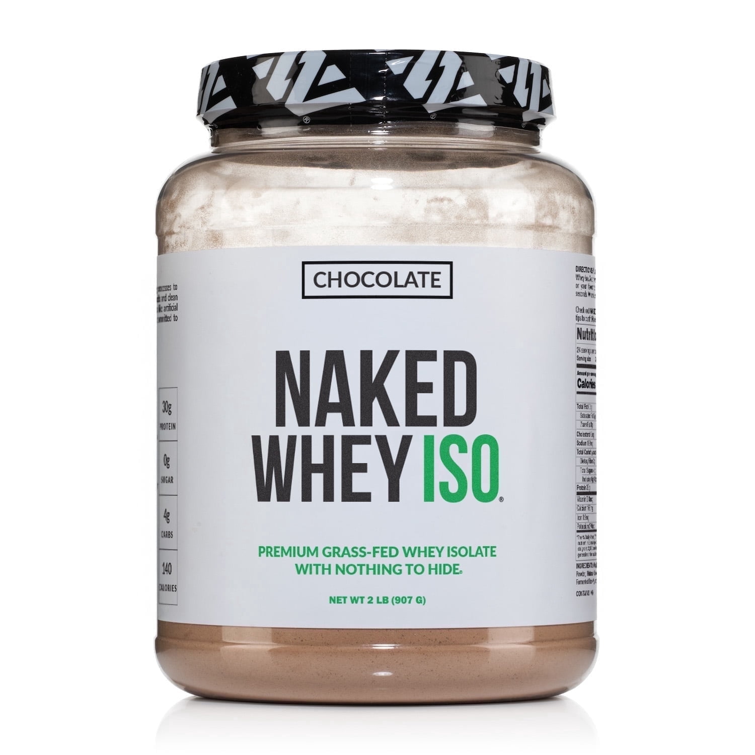 Naked Chocolate Whey Isolate Protein - Only 6 Ingredients, 30g Grass-Fed Protein, Undenatured, No GMO, No Soy, Gluten-Free, No Preservatives - 24 Servings