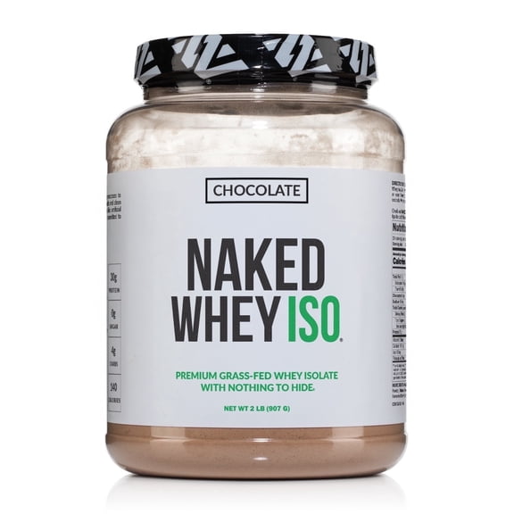 Naked Chocolate Whey Isolate Protein - Only 6 Ingredients, 30g Grass-Fed Protein, Undenatured, No GMO, No Soy, Gluten-Free, No Preservatives - 24 Servings