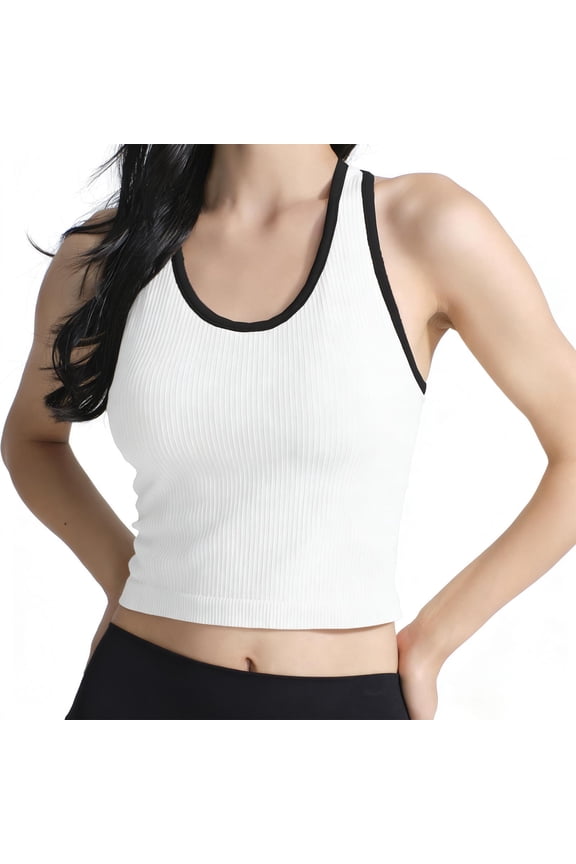 Naked Feel Seamless Sports Bra Tank Women's High Stretch Ribbed Sleeveless Top Integrated Light Padding & Racerback for Chafe-Free Running Travel