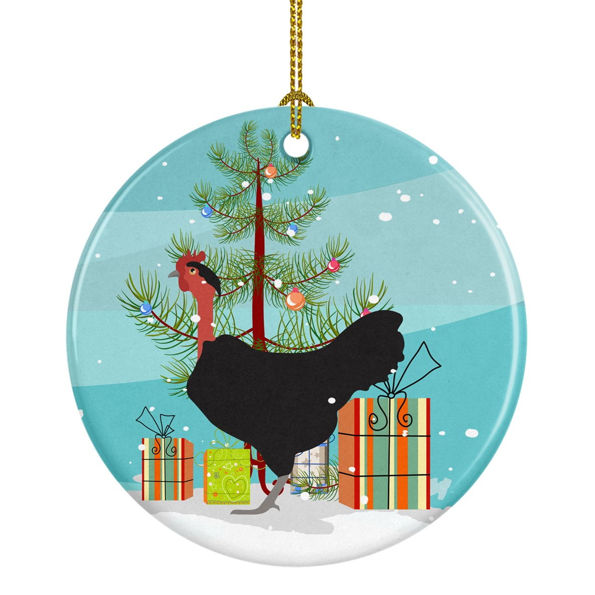 Naked Neck Chicken Christmas Ceramic Ornament