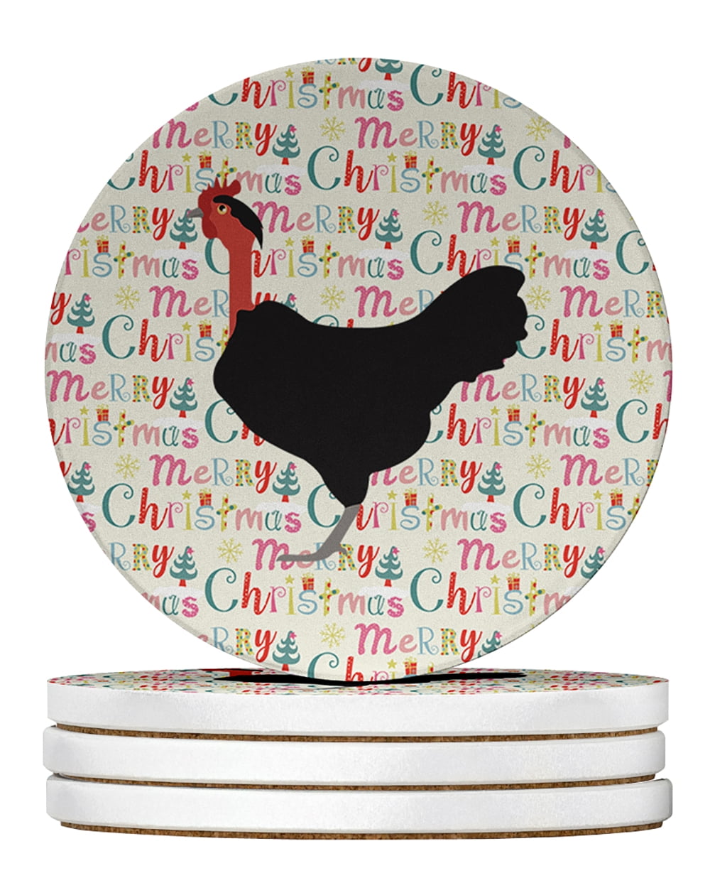 Naked Neck Chicken Christmas Large Sandstone Coasters Pack of 4 4 in x 4 in