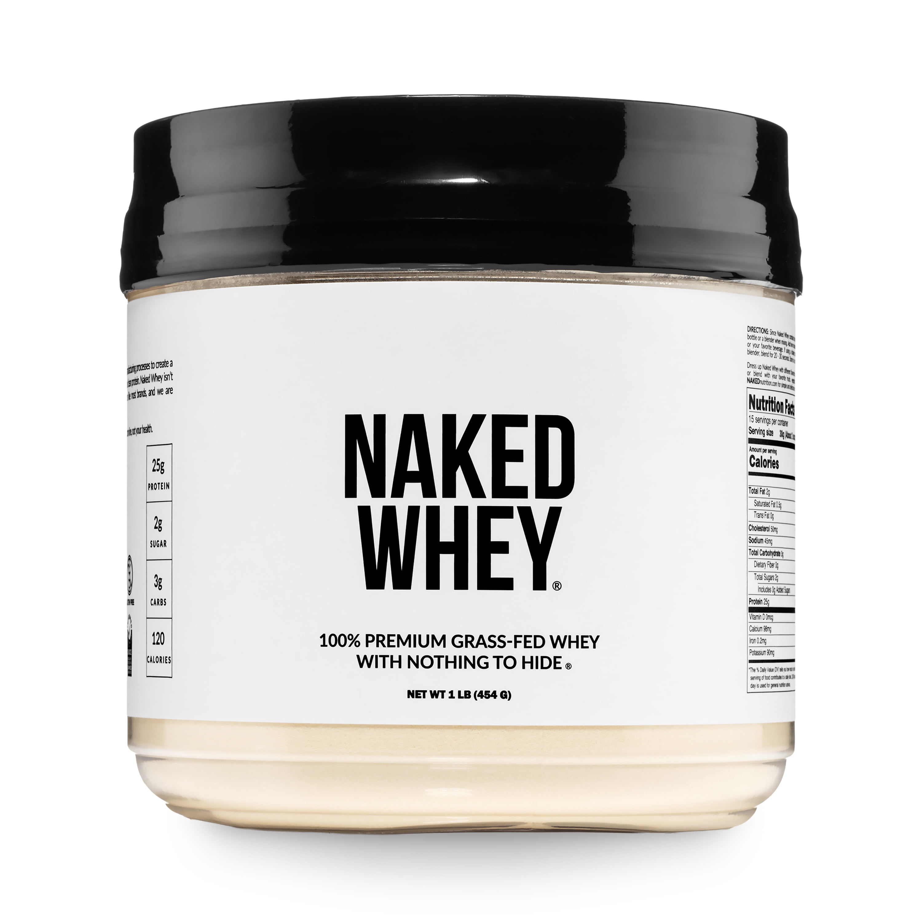 Naked Nutrition Naked Whey 1Lb - Only 1 Ingredient, Grass Fed Whey Protein Powder, Undenatured, No Gmos, No Soy, Gluten Free, Stimulate Growth, Enhance Recovery