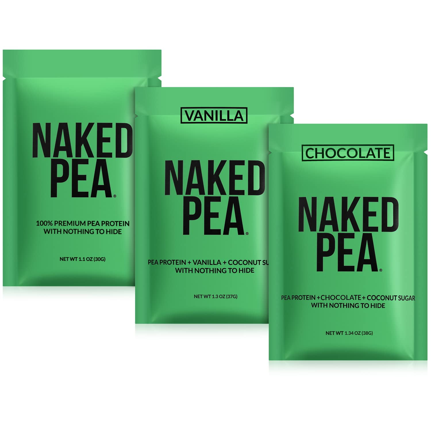 Naked Nutrition Vegan Sample Pack - Naked Pea, Chocolate Naked Pea, and  Vanilla Naked Pea