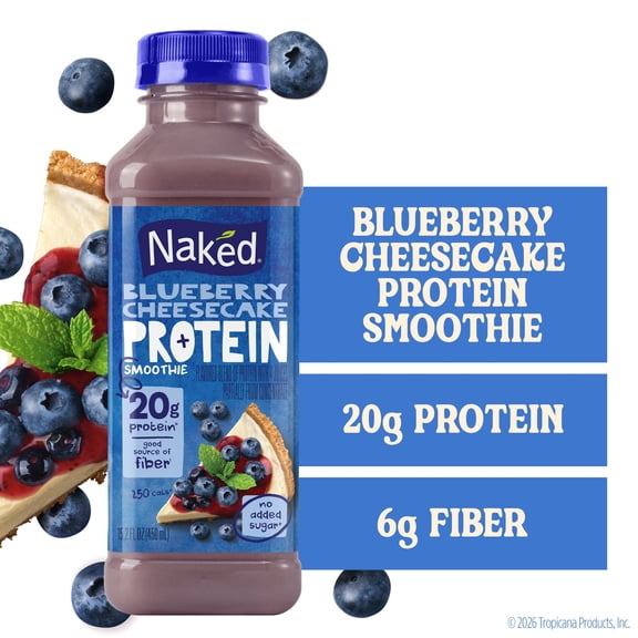 Naked Protein Smoothie, High Protein Blueberry Cheesecake, 15.2 oz Bottle