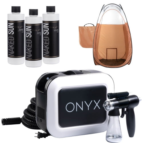 Naked Sun Onyx Spray Tanning Machine with Professional Tanning Gun, Light Kit, Honey Glow Solution, Brown Tent, 5 Items